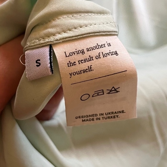 Sleeper Boheme Mint Green Ostrich Feather Trim Satin Mini Slip Dress Size S - Picture 9 of 11